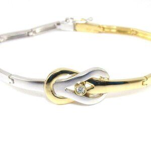 18K Yellow Gold White Gold Bracelet Infinity Love Knot Natural Diamond